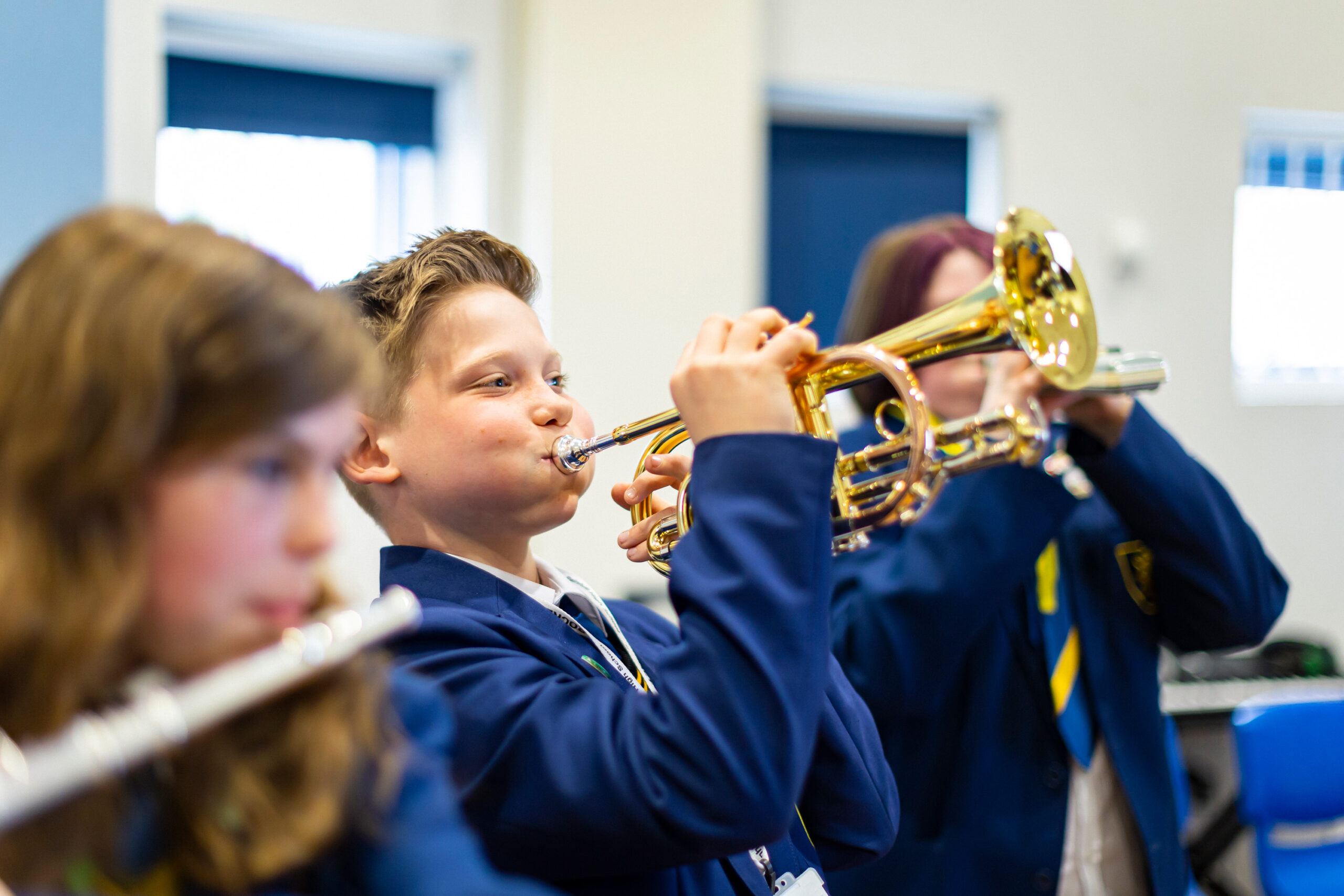 Rainhill High School pupil playing trumpet